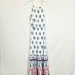 Maurices Boho Print Maxi Dress White Blue XS